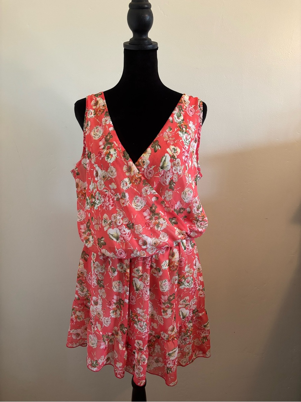 tea n rose Coral Floral Sleeveless Romper